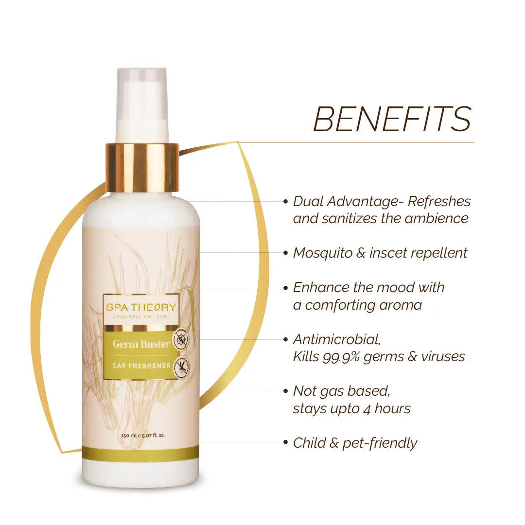 SpaTheory Germ Buster diffuser product image with bottle and box