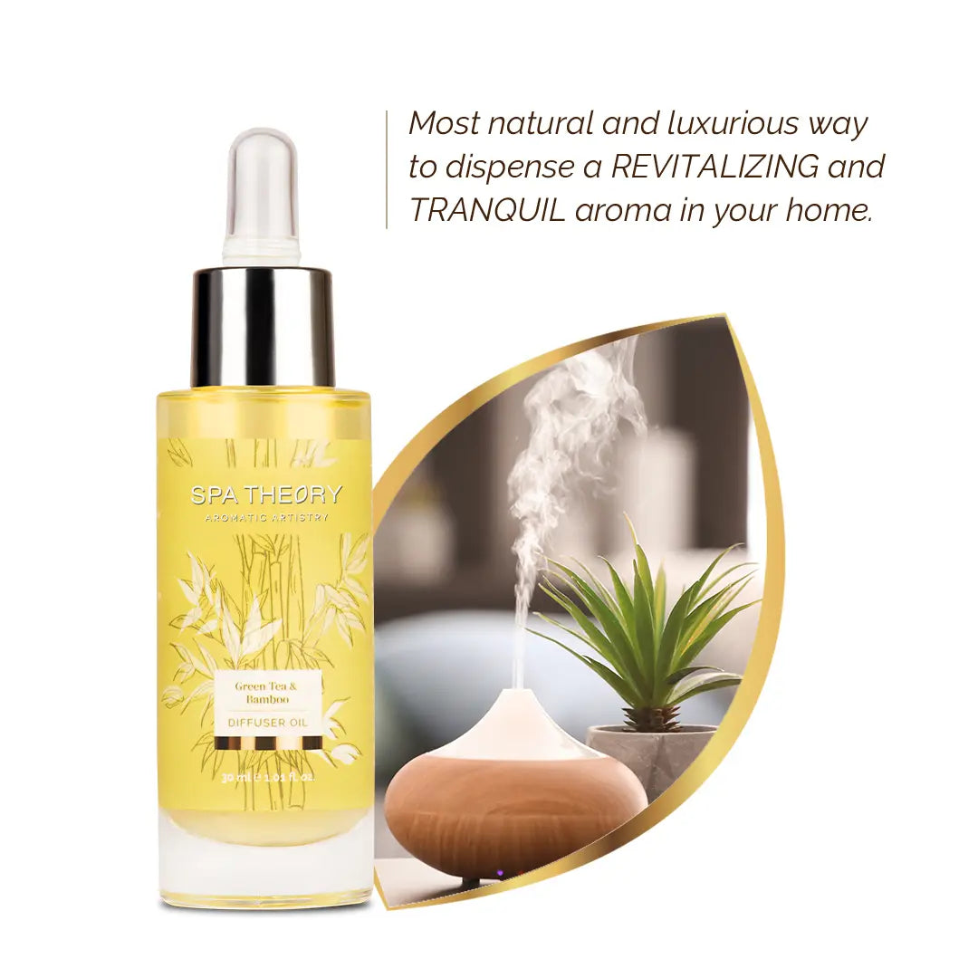 Spa Theory Green Tea & Bamboo diffuser product close-up angled view