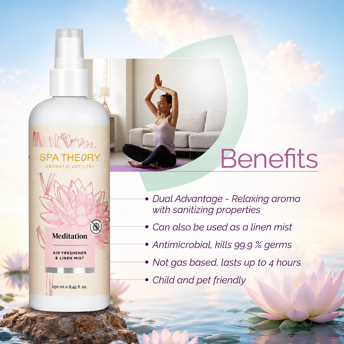Meditation White Lotus and Water Lily Air Freshener & Linen Mist